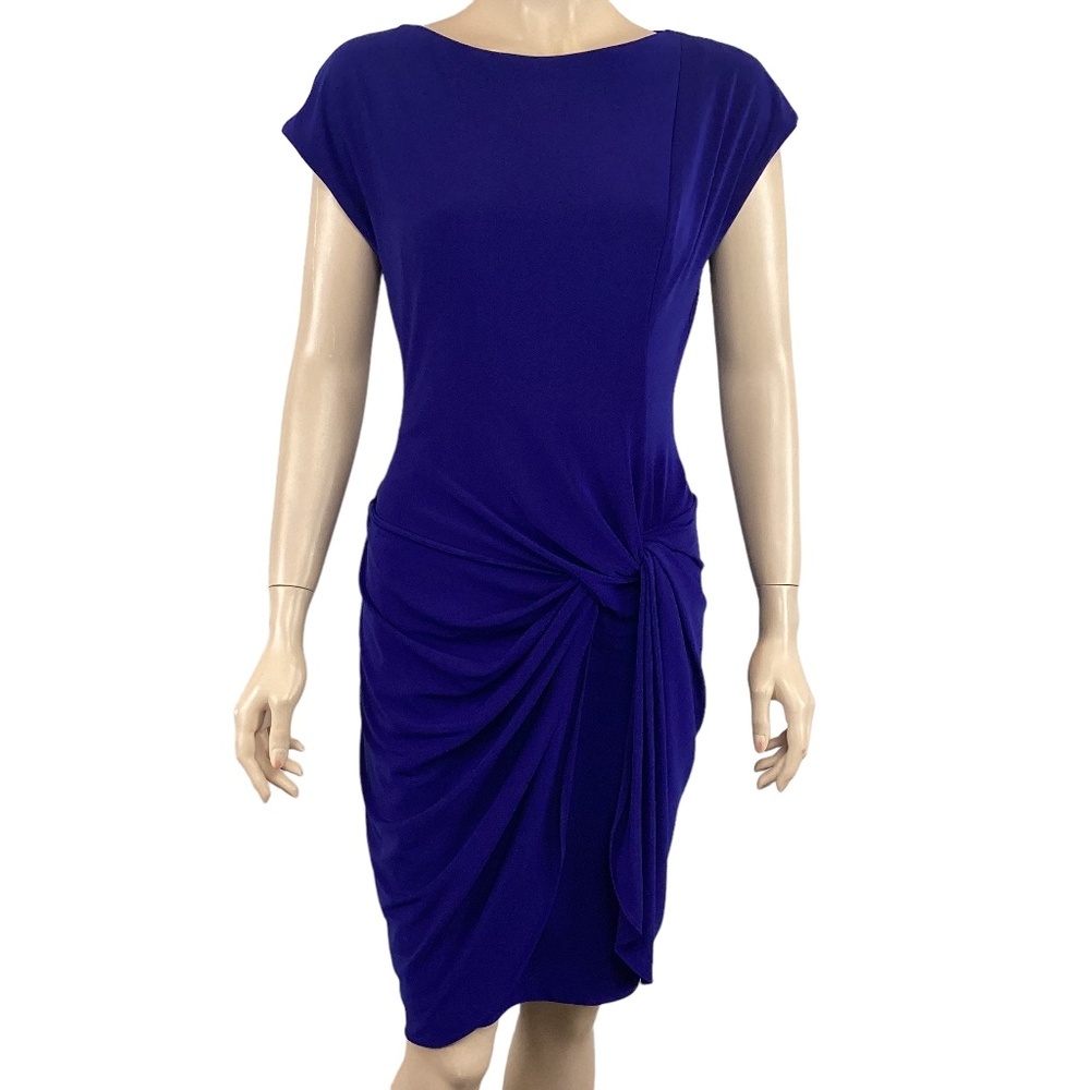 Lauren Ralph Lauren Stretch Jersey Dress Size 4 Bateau‎ Neck Side Ruch Boatneck